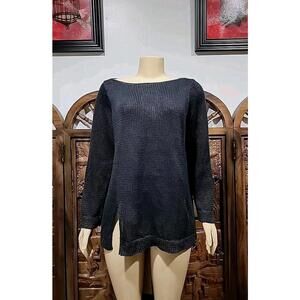 John Patrick black 100% Linen Pullover Size L sweater #7